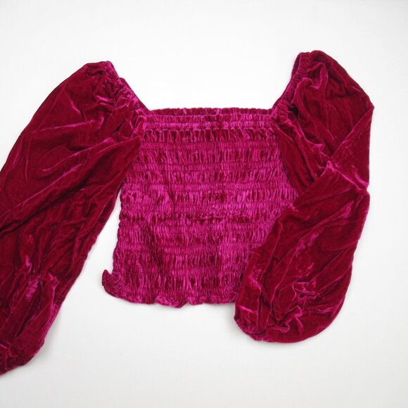 By Anthropologie Puff-Sleeved Velvet Blouse Jeweltone Pink - Small - Picture 4 of 9